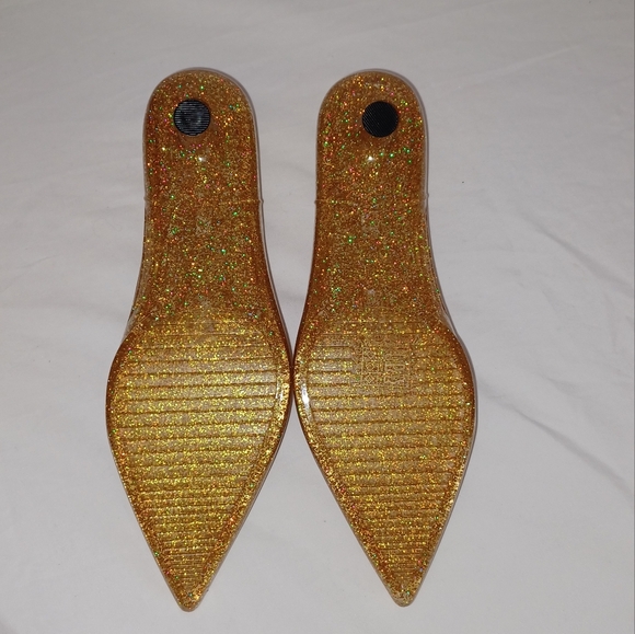 Jeffrey Campbell Festive Milleni Jelly Kitten Heel, Gold Glitter, No Box - Picture 7 of 9